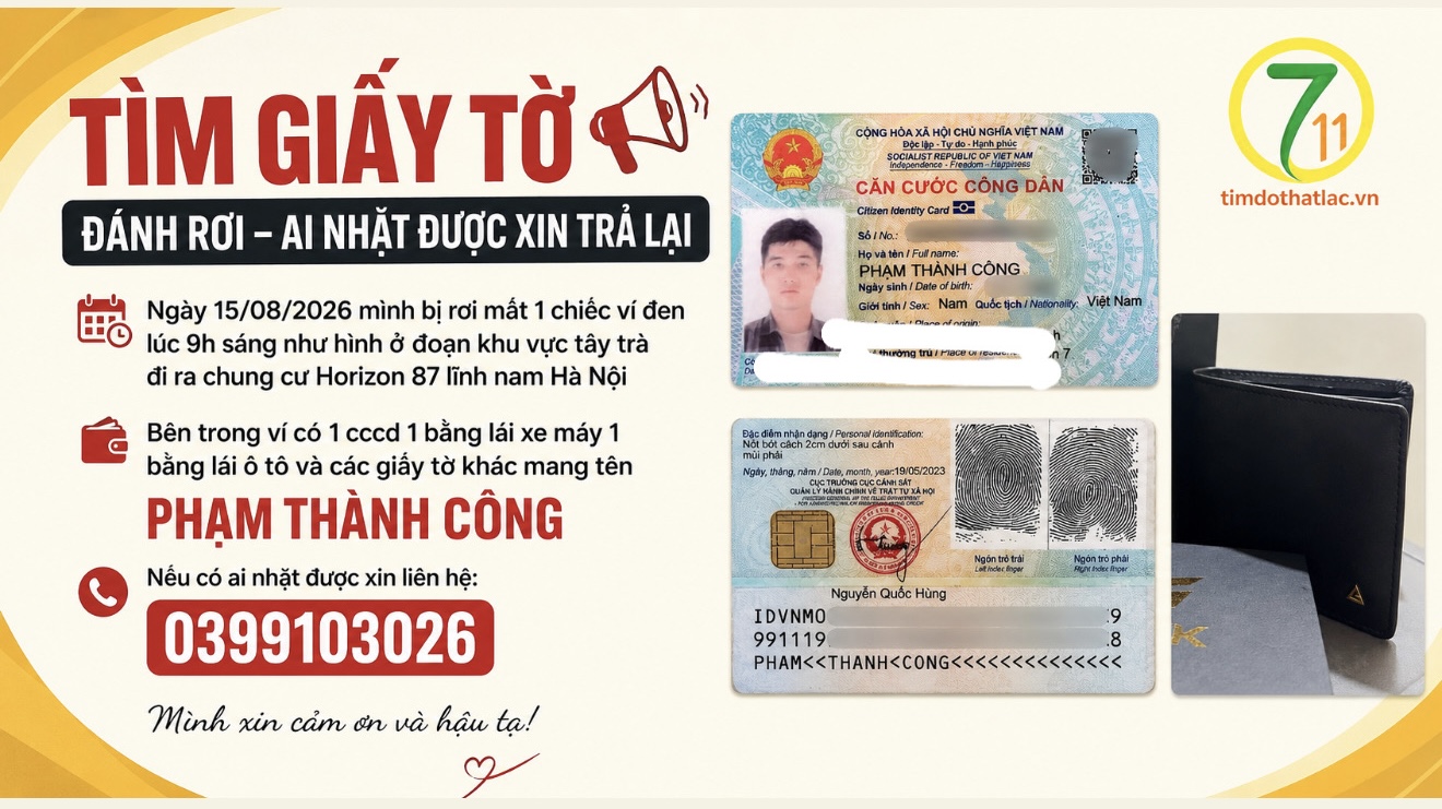 Rơi ví ở Hà Nội tên Phạm Thành Công