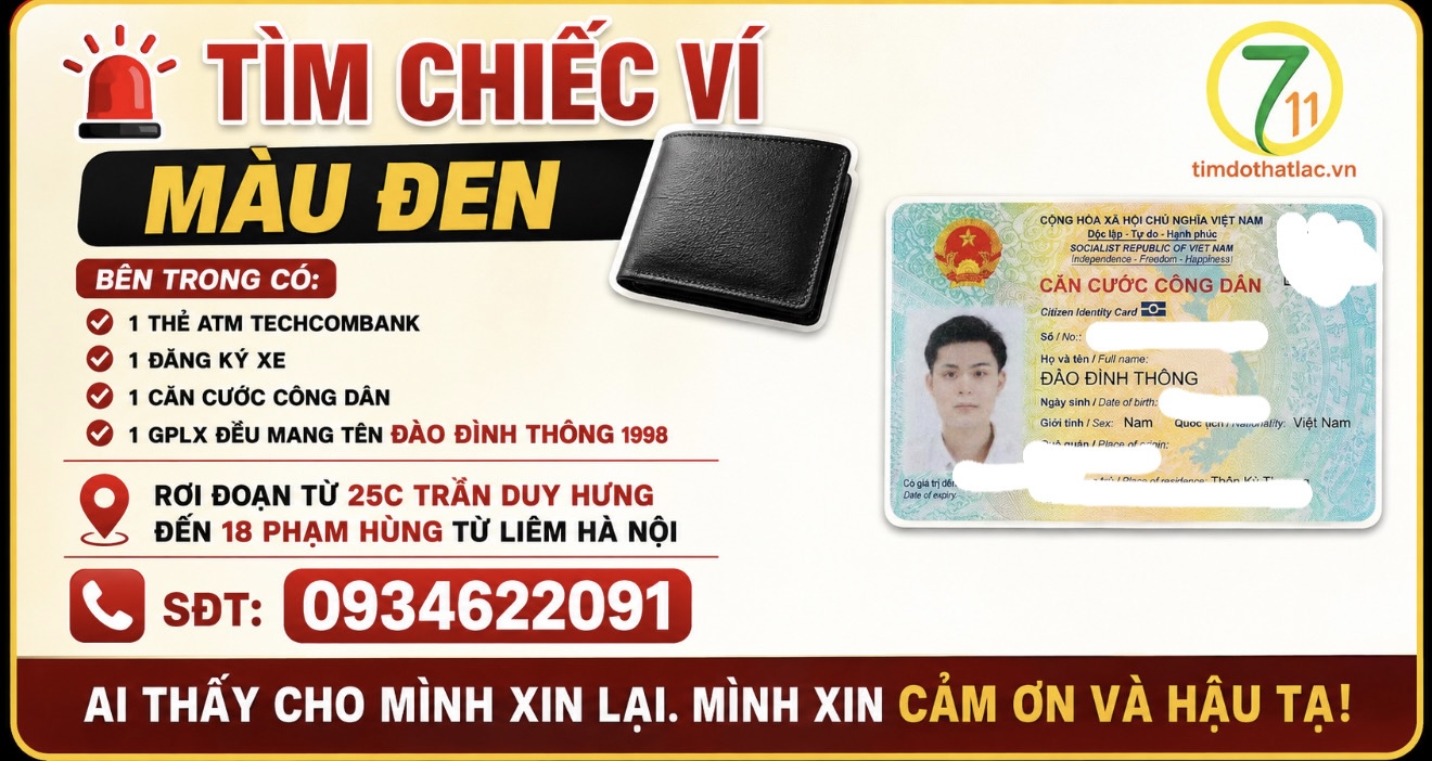 Rơi ví ở Hà Nội tên Đào Đình Thông 1998