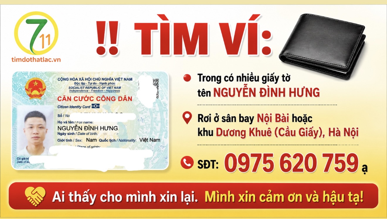 Rơi ví ở Hà Nội tên Nguyễn Đình Hưng