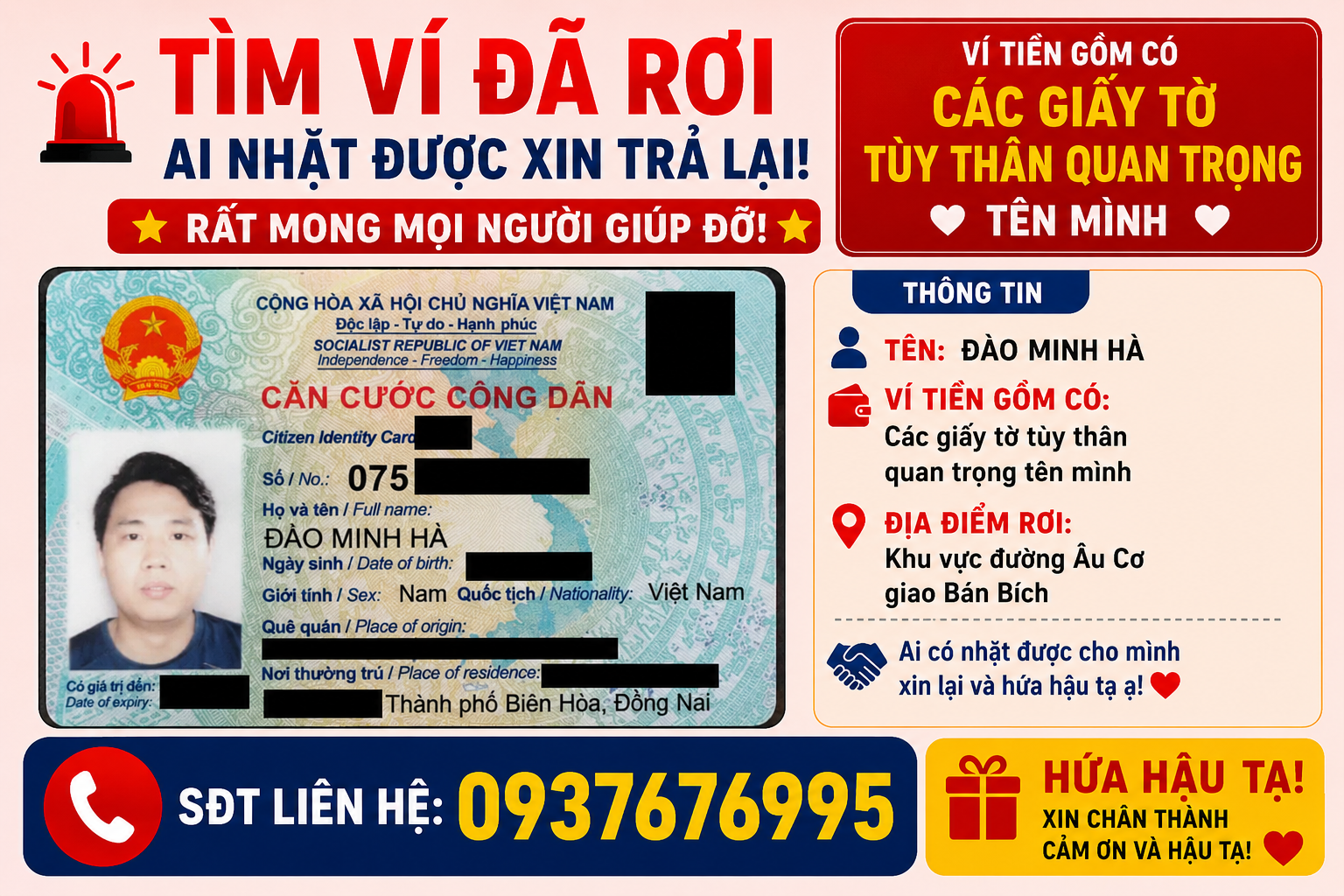 📌rơi ví tại TP HCM tên Đào Minh Hà