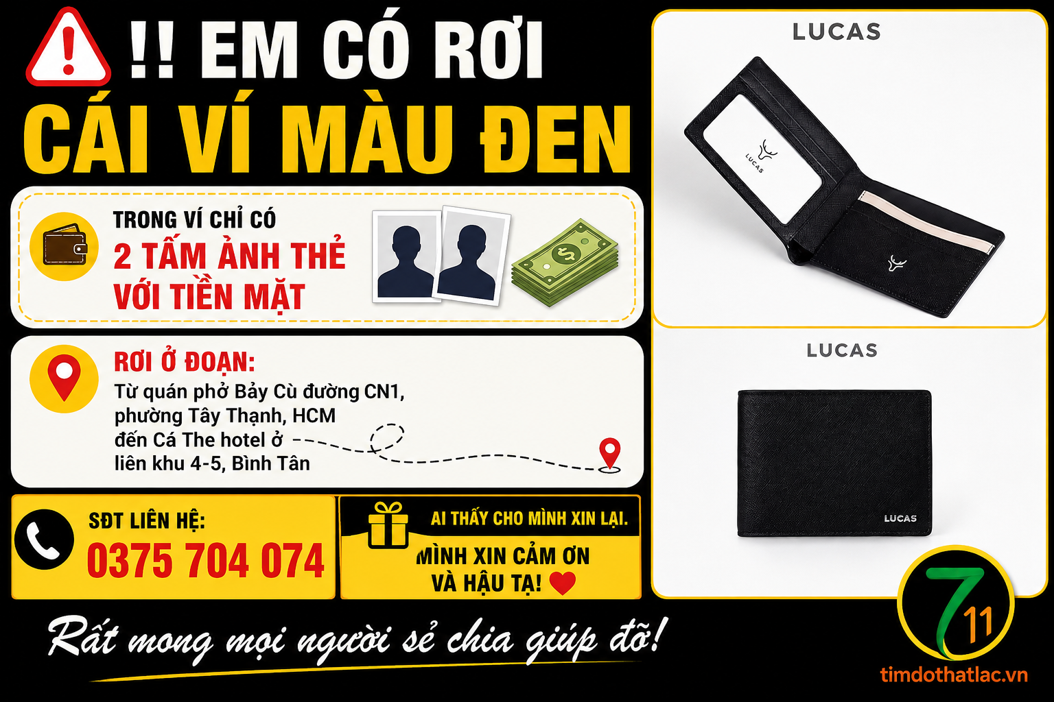 Tìm ví đen(như ảnh) rơi ở Hồ Chí Minh