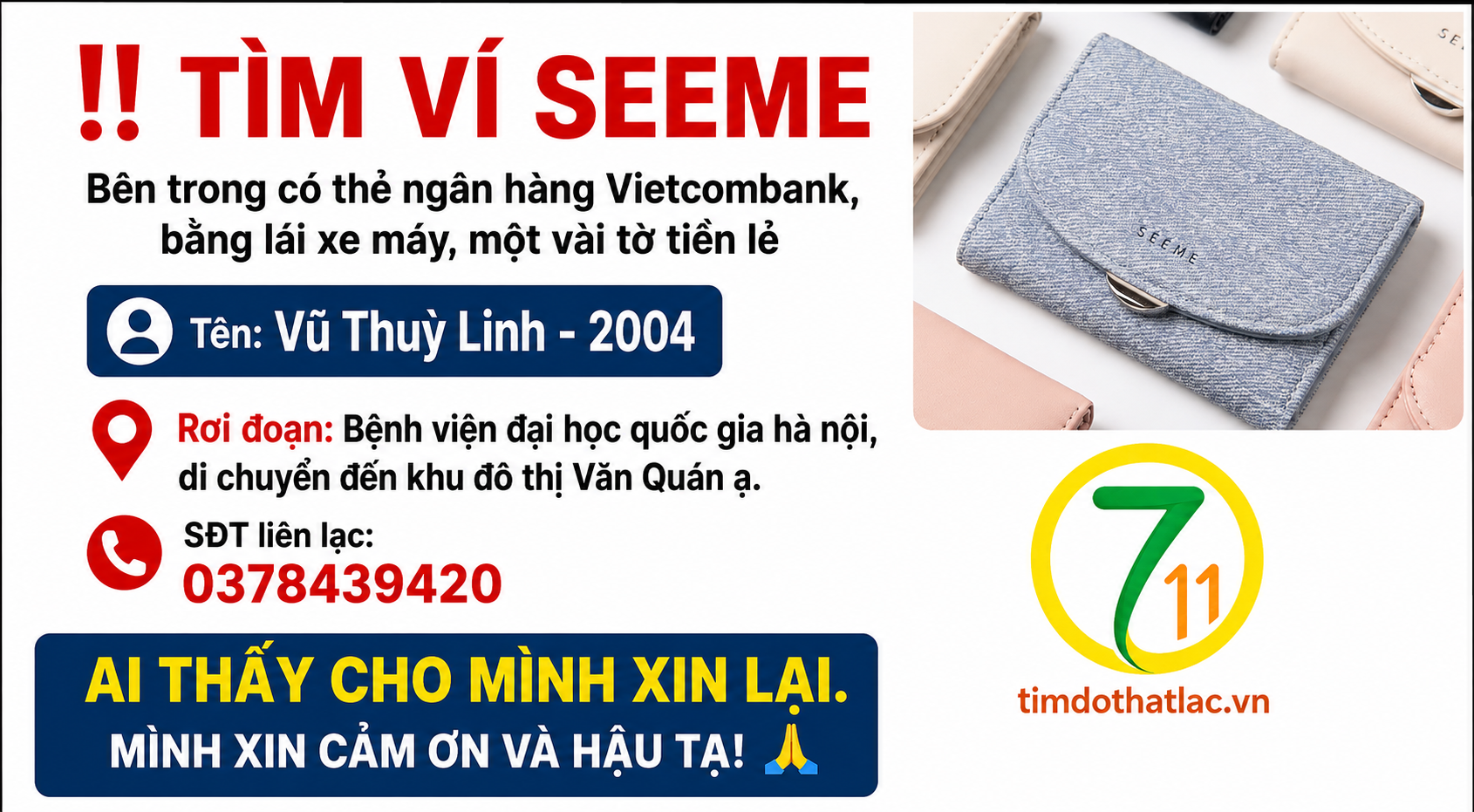 Rơi ví ở Hà Nội tên Vũ Thuỳ Linh 2004