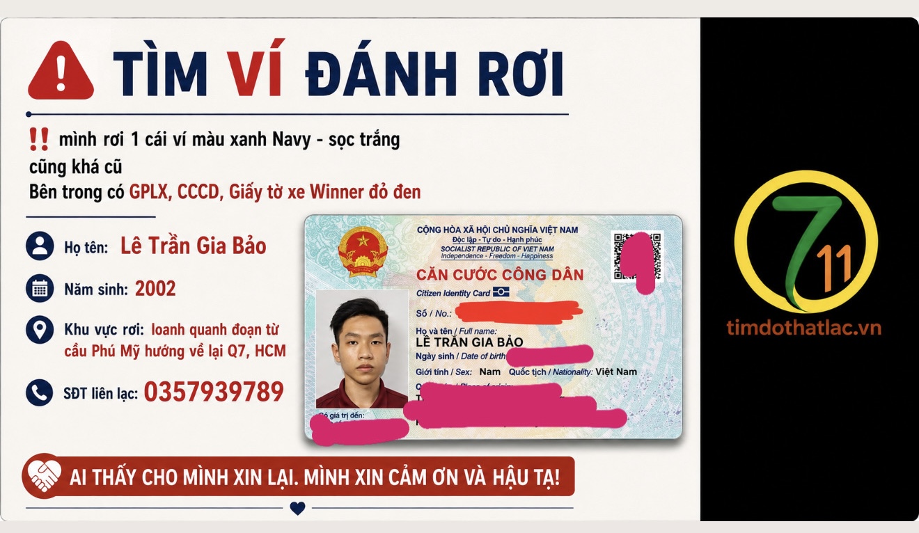 Rơi ví ở Hồ Chí Minh tên Lê Trần Gia Bảo 2002