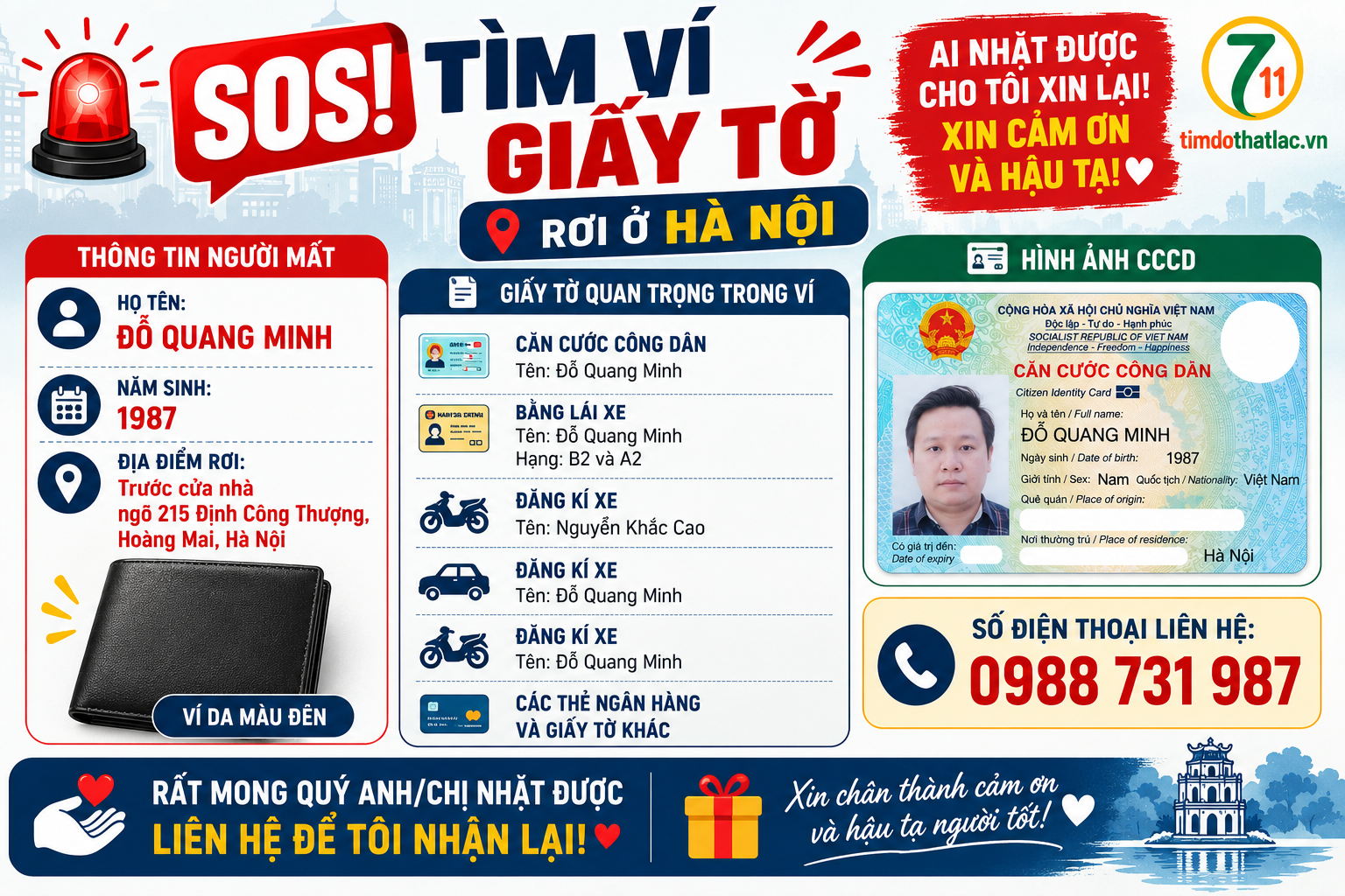 🛑 TÌM VÍ GIẤY TỜ RƠI Ở HÀ NỘI TÊN ĐỖ QUANG MINH 1987