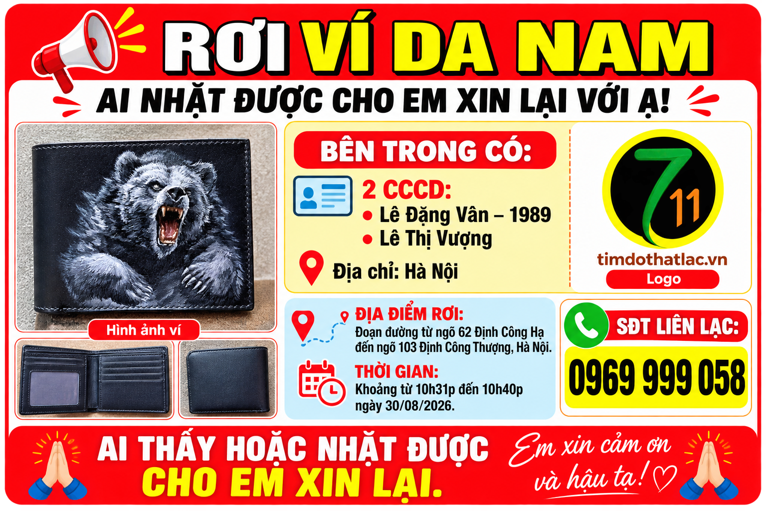 Rơi ví ở Hà Nội tên Lê Đặng Vân 1989