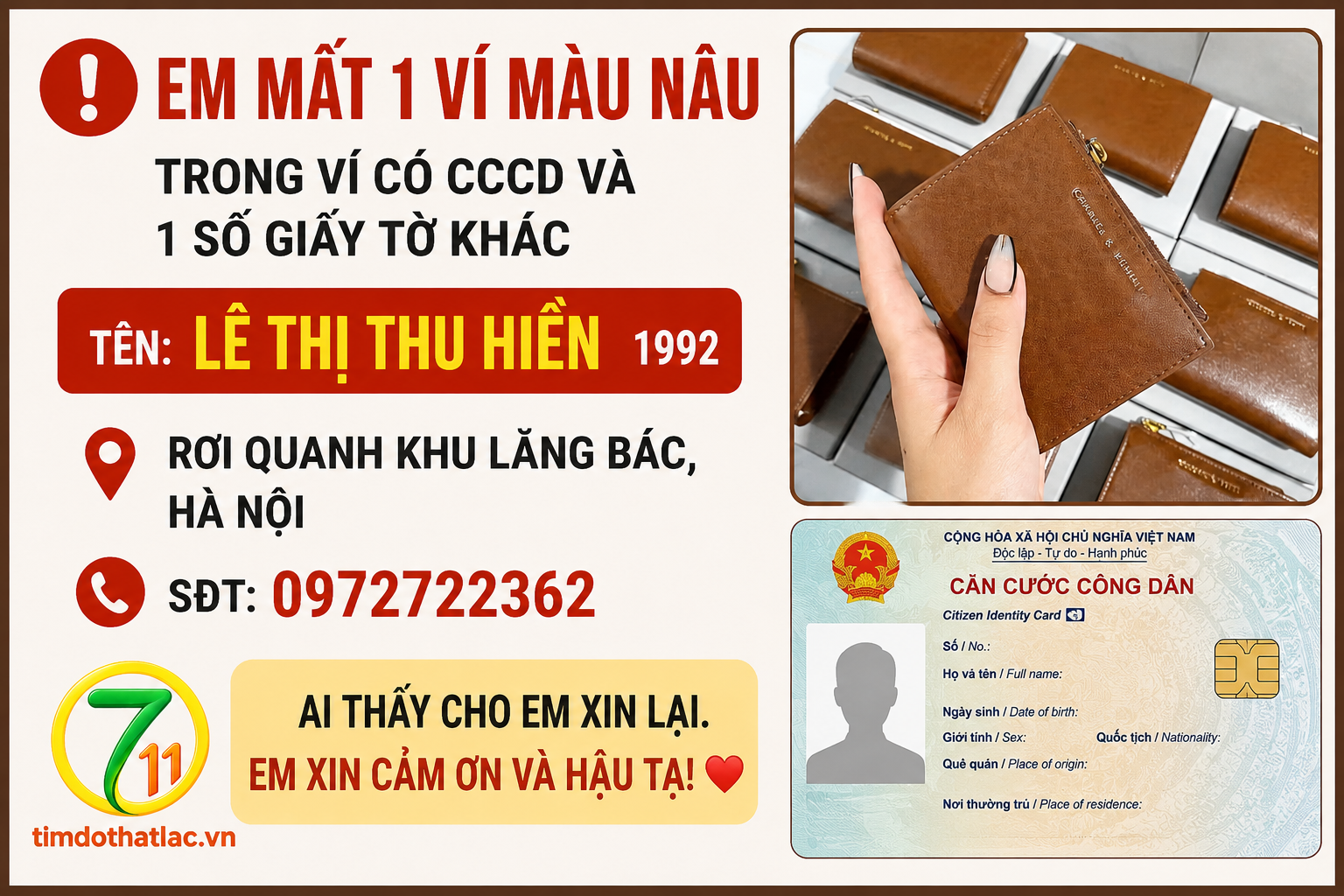 Rơi ví ở Hà Nội tên Lê Thị Thu Hiền 1992