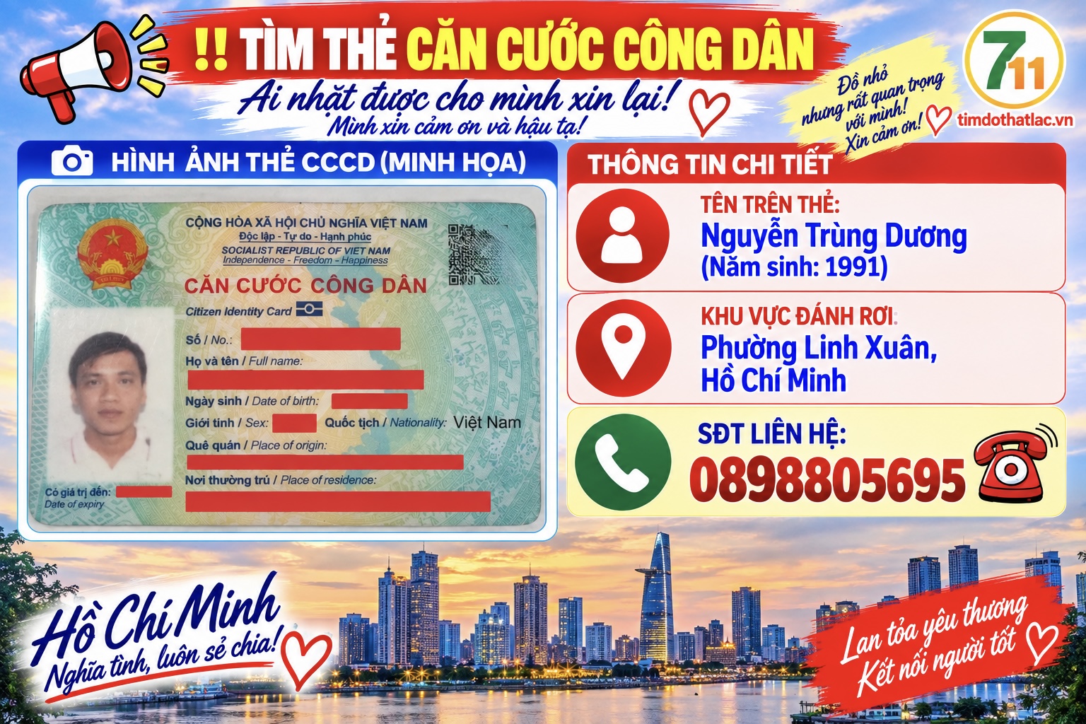 Rơi căn cước ở Hồ Chí Minh tên Nguyễn Trùng Dương 1991