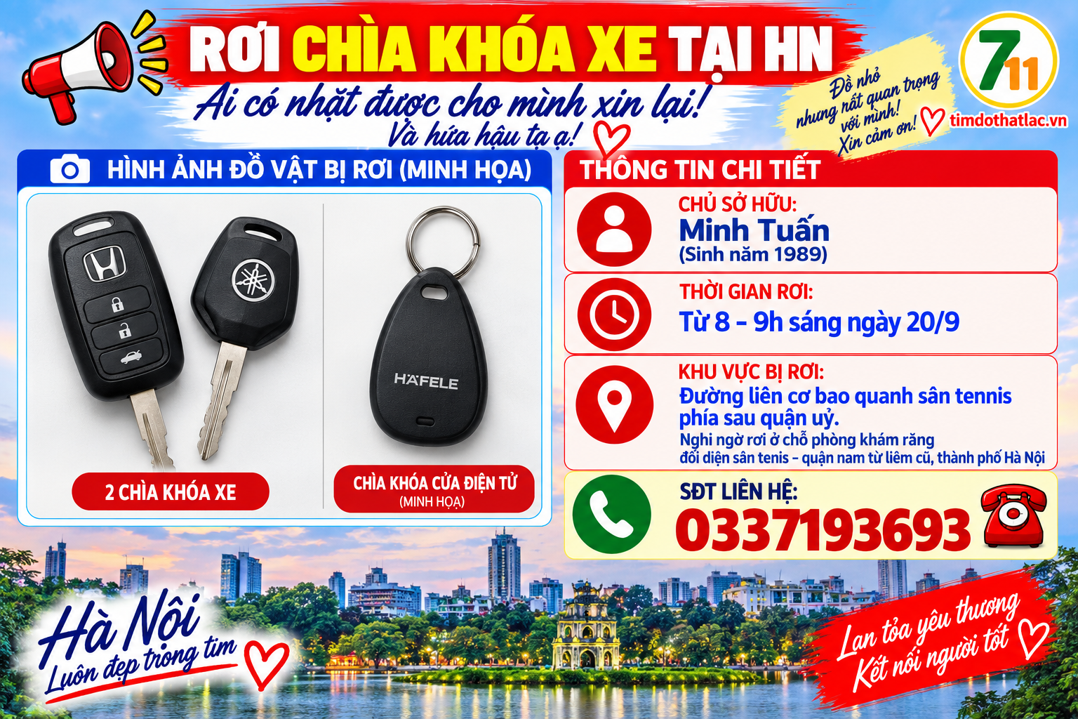 📌 rơi chìa khóa xe tại HN