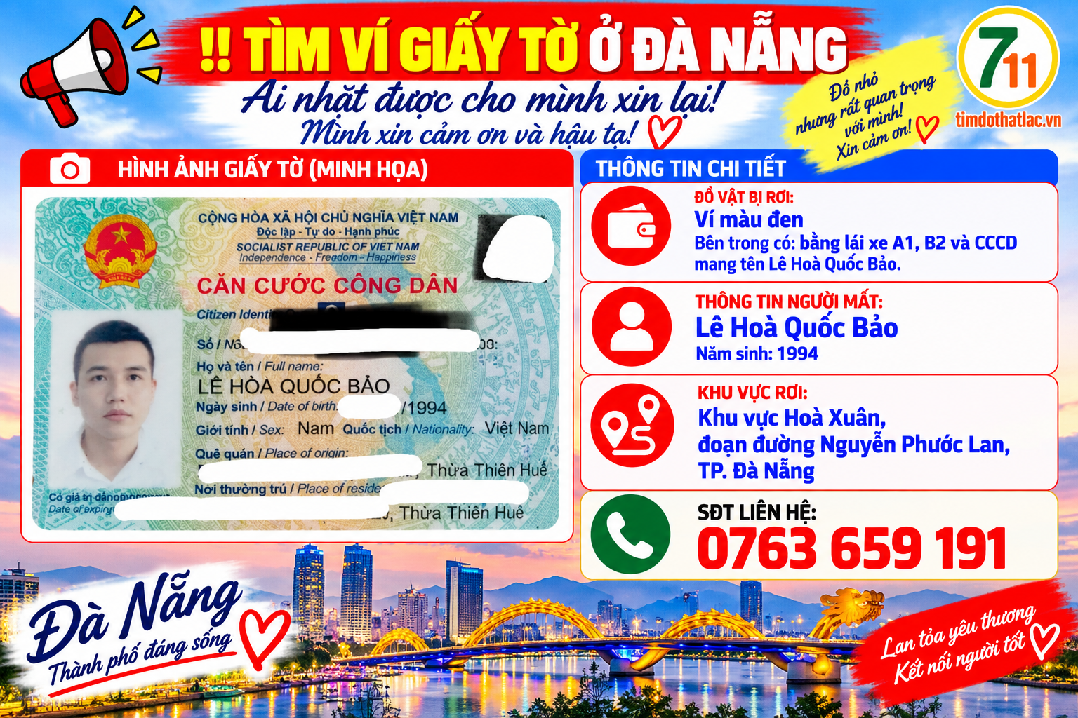 ⚡️ ĐÀ NẴNG ⚡️ TÌM VÍ GIẤY TỜ TÊN LÊ HOÀ QUỐC BẢO 1994
