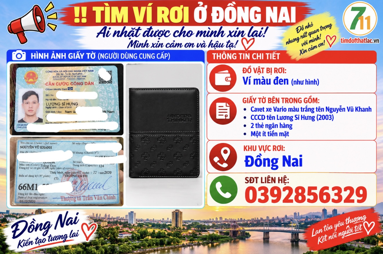 Rơi ví ở Đồng Nai tên Lương Sĩ Hưng 2003