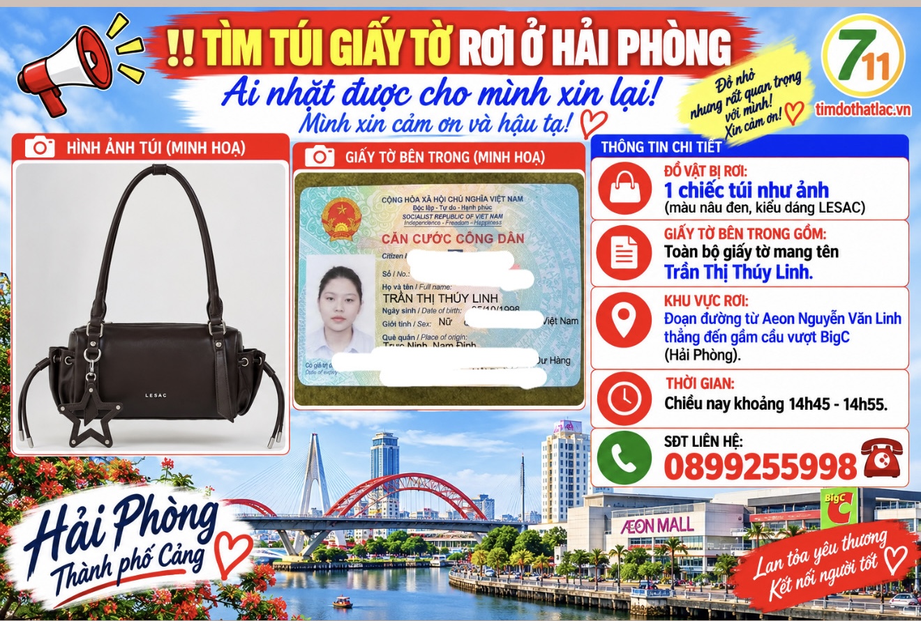 Rơi túi ở Hải Phòng tên Trần Thị Thuý Linh