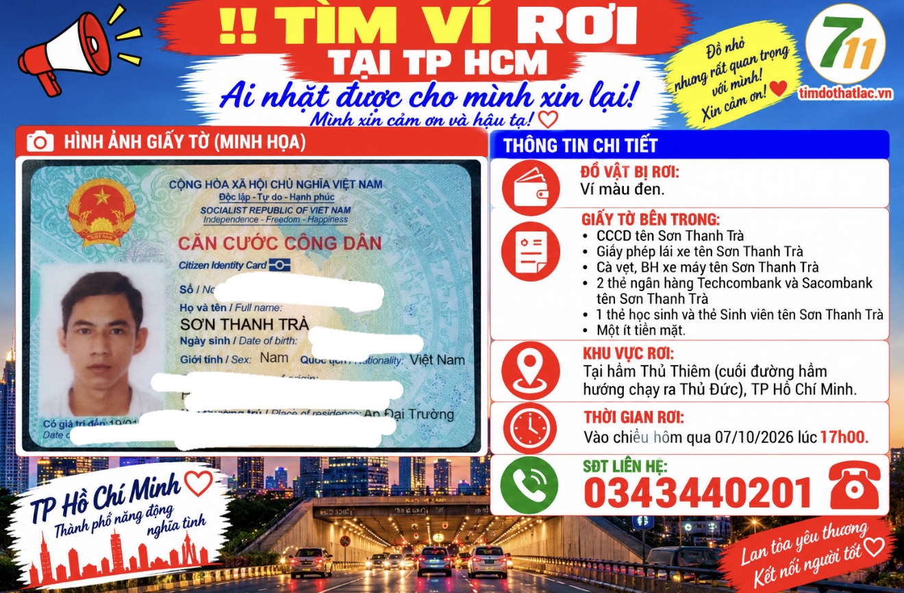 Rơi ví ở Hồ Chí Minh tên Sơn Thanh Trà