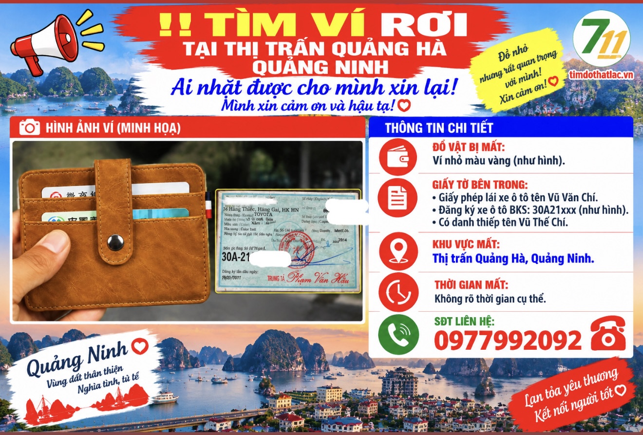 Rơi ví ở Quảng Ninh tên Vũ Văn Chí 1983