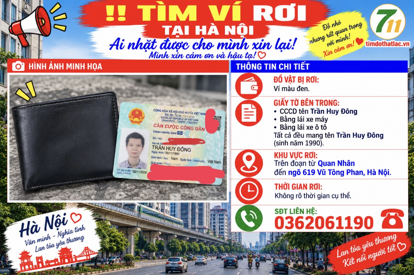 Rơi ví ở Hà Nội tên Trần Huy Đông 1990