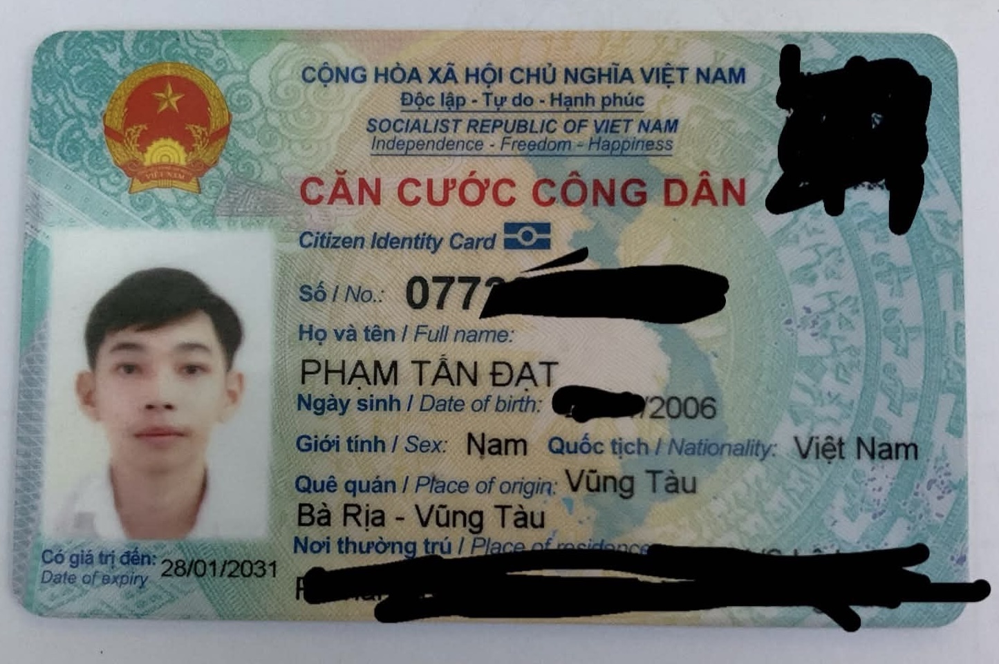 Rơi căn cước ở Hồ Chí Minh tên Phạm Tấn Đạt 2006