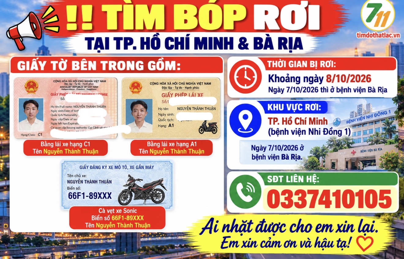 Rơi ví ở Hồ Chí Minh tên Nguyễn Thành Thuận