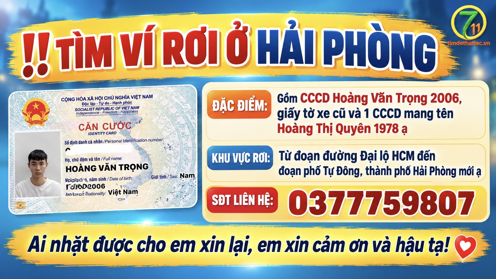 Rơi ví ở Hải Phòng tên Hoàng Văn Trọng 2006