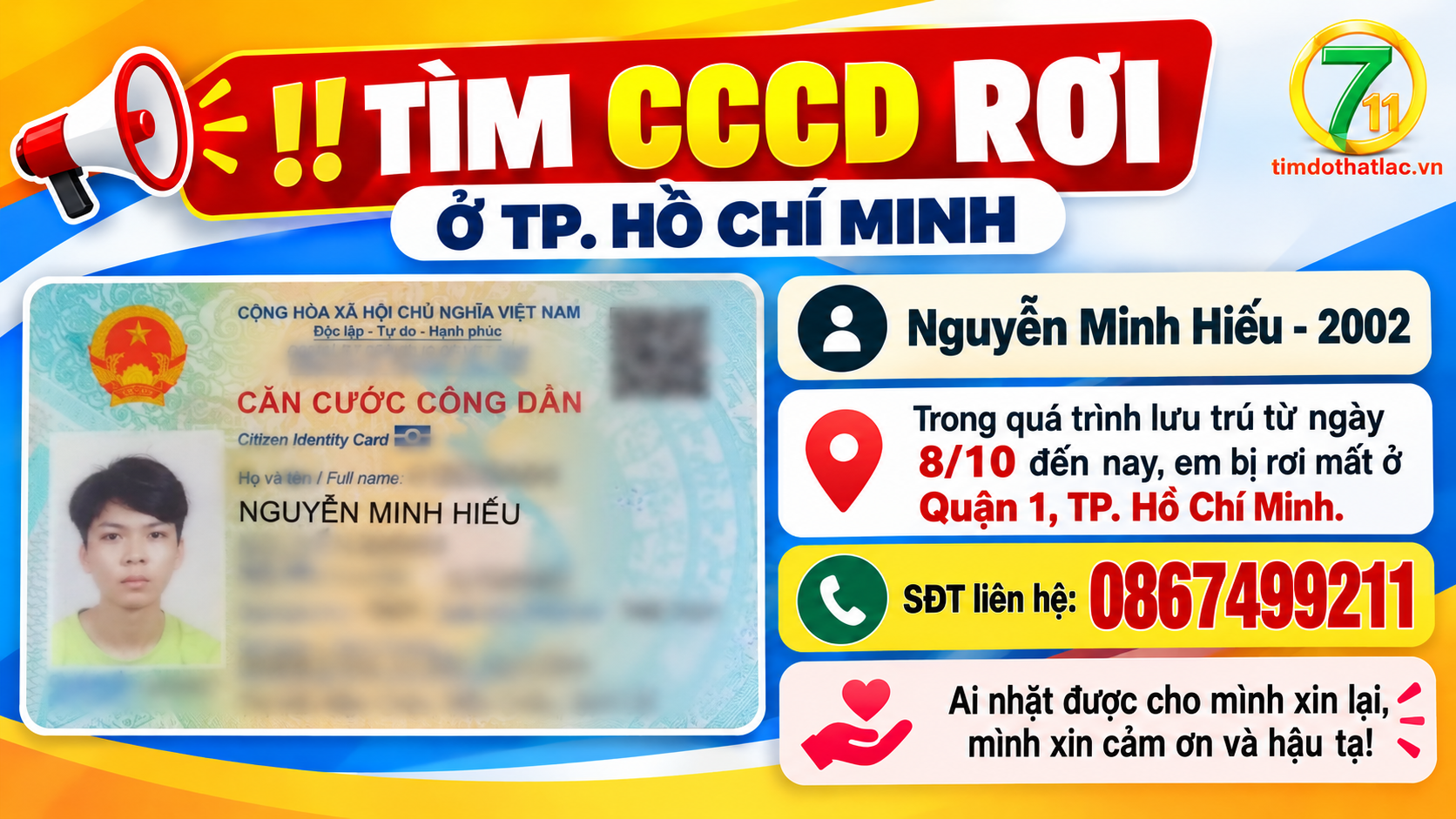Rơi căn cước ở Hồ Chí Minh tên Nguyễn Minh Hiếu 2002