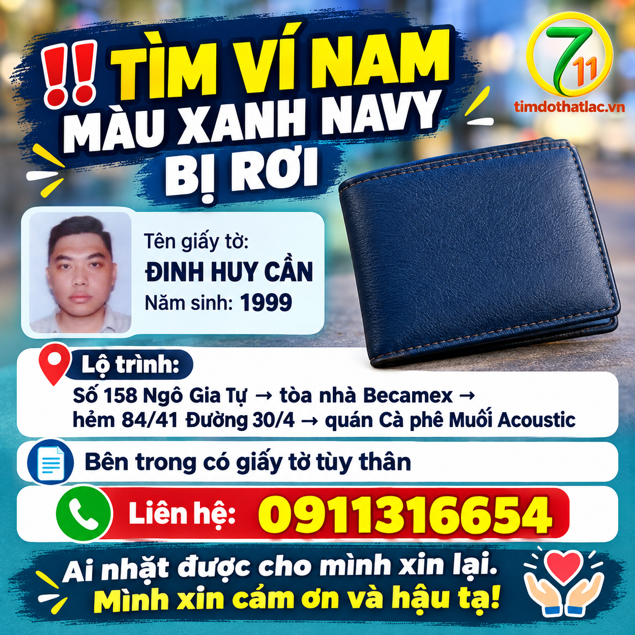 Rơi ví ở Bình Dương tên Đinh Huy Cần 1999
