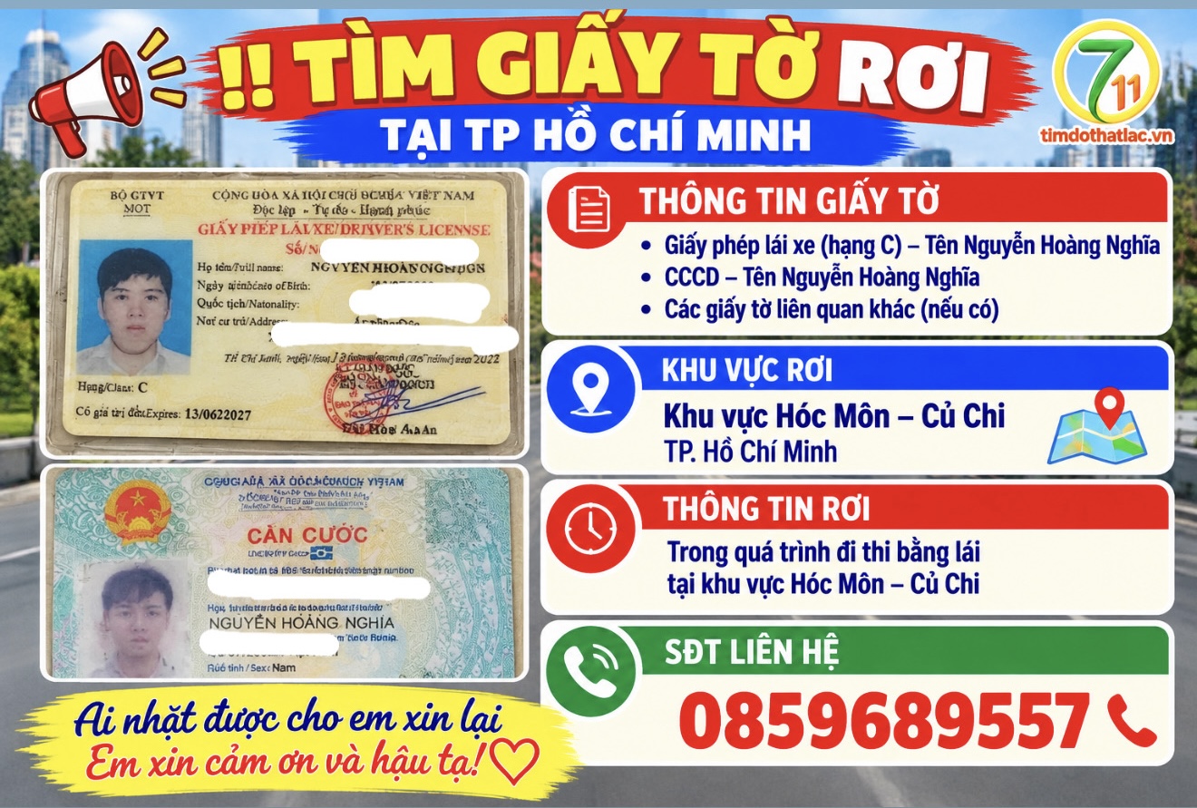 Rơi ví ở Hồ Chí Minh tên Nguyễn Hoàng Nghĩa