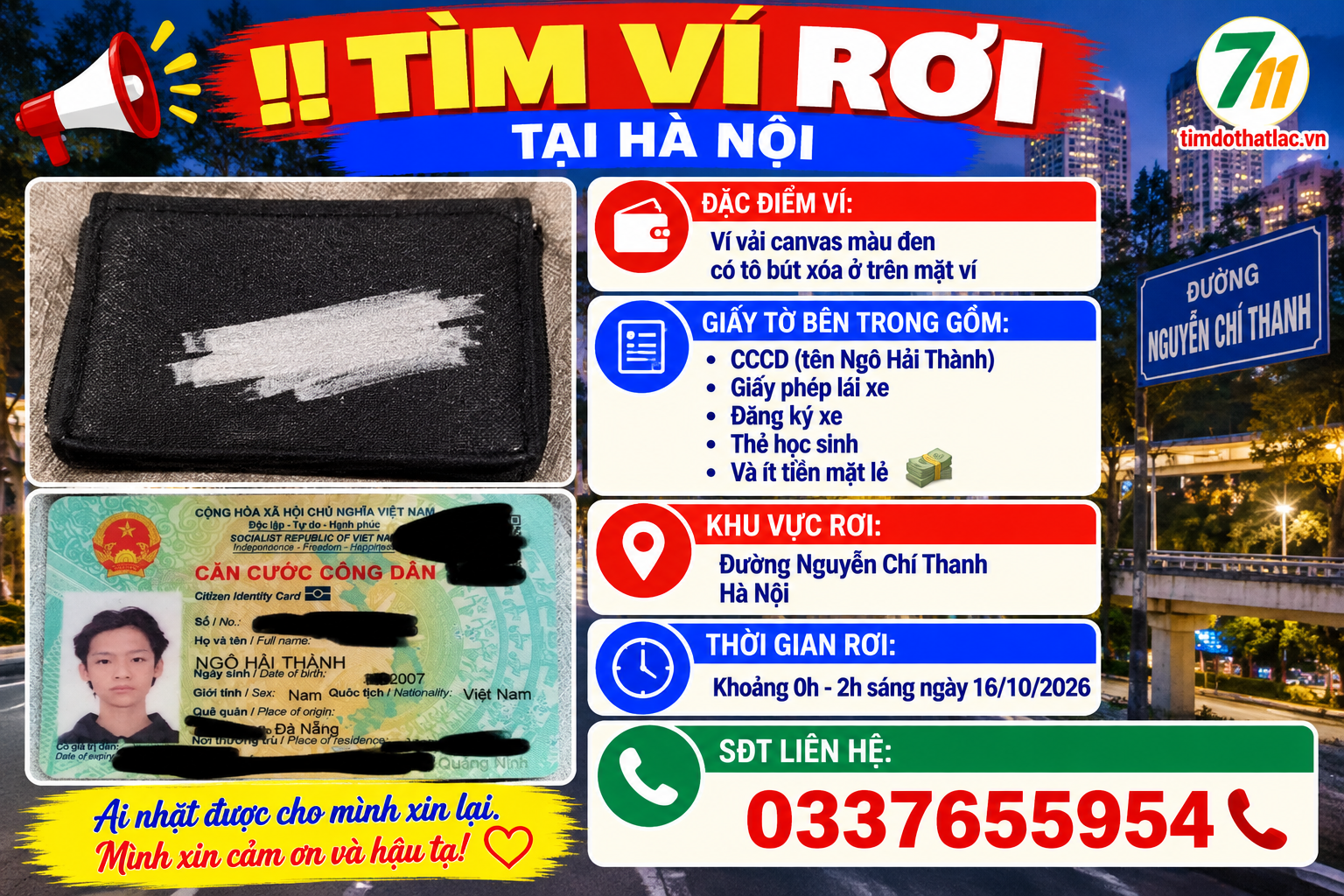 📌 rơi ví tại Hà Nội tên Ngô Hải Thành 2007